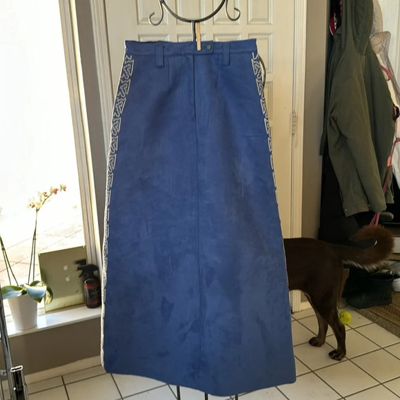 One of a kind hand made periwinkle suede like maxi skirt with side details - Picture 5 of 13